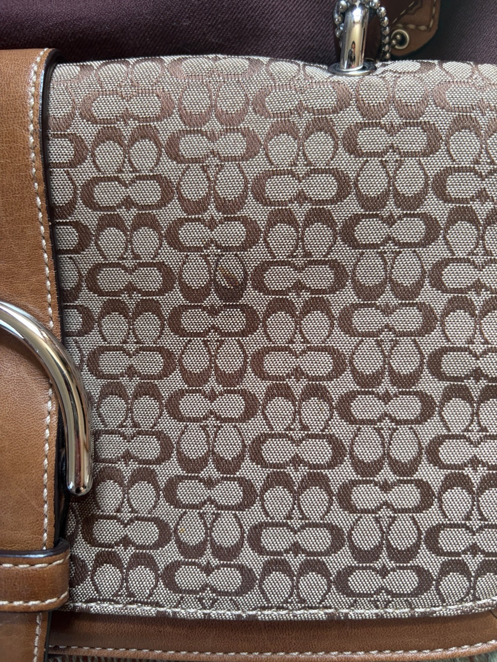 Coach Brown Signature Canvas Shoulder Bag with Leather Trim - Picture 6 of 7
